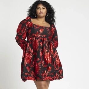 ELOQUII Elegant Red and Black Floral Dress NWT SIZE 16